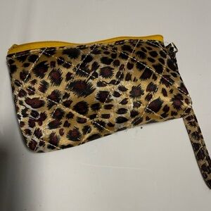 Leopard Print Quilted Wristlet Clutch